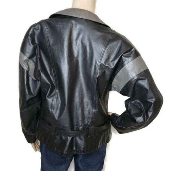 Avanti vintage Womens Leather Jacket Size 8 Black & Gray Asymmetrical Zip moto - Picture 9 of 11